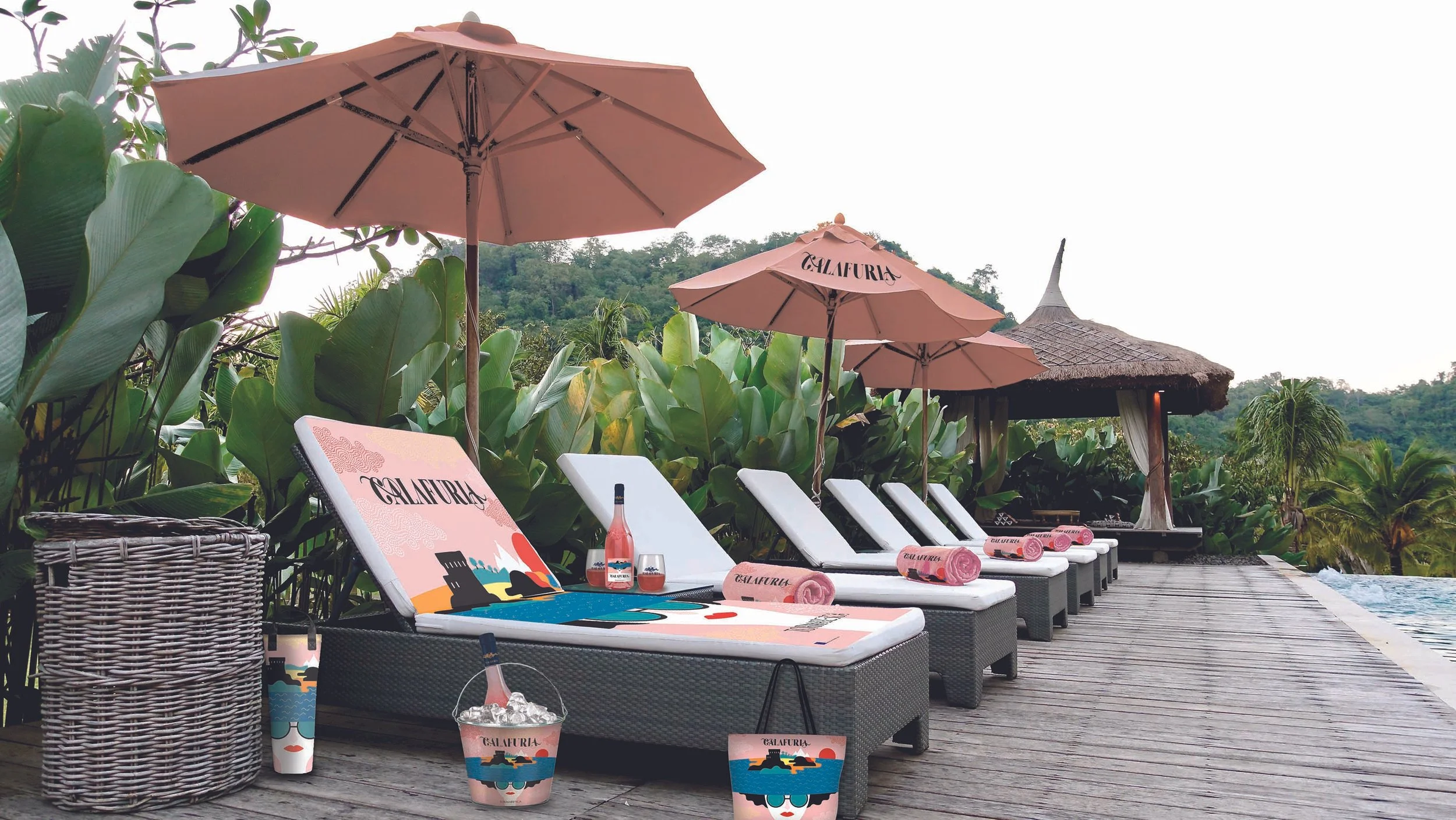 Calafuria Rosé styled poolside in a coastal summer setting